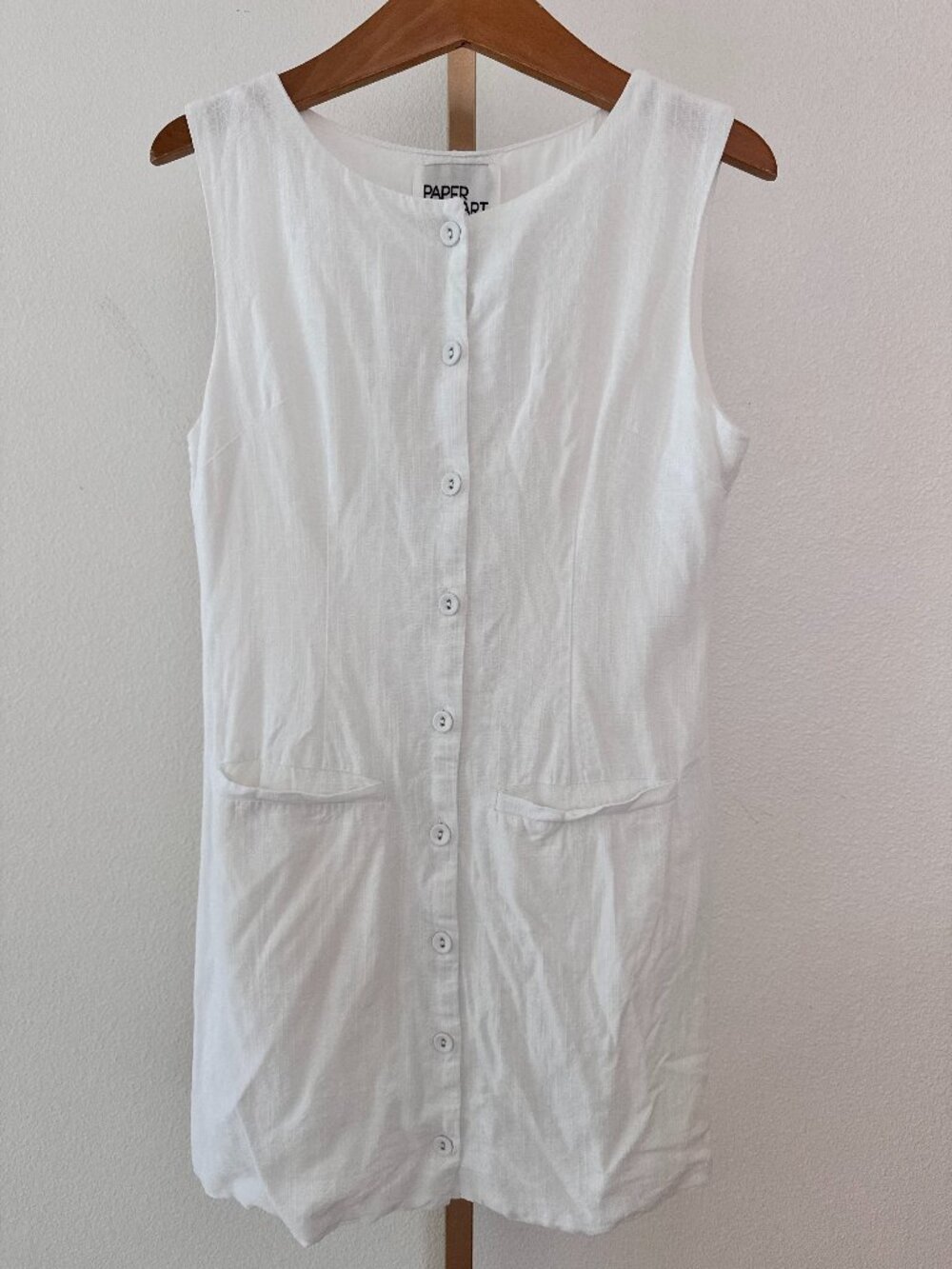 Paper Heart White Linen Blend Shift Dress Small Coastal Italy Summer Minimal
